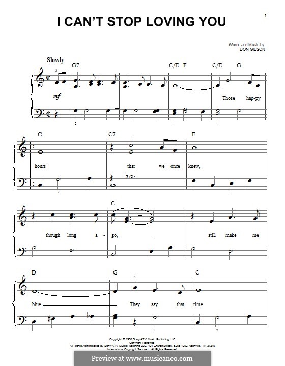 I Can't Stop Loving You By D. Gibson - Sheet Music On MusicaNeo