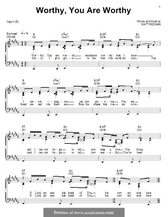 Worthy, You Are Worthy by M. Redman - sheet music on MusicaNeo