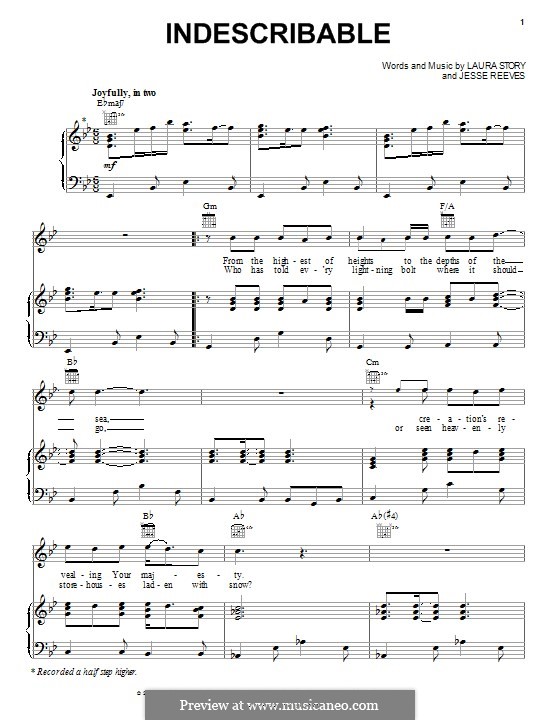 Indescribable (Avalon) by J. Reeves, L. Story - sheet music on MusicaNeo