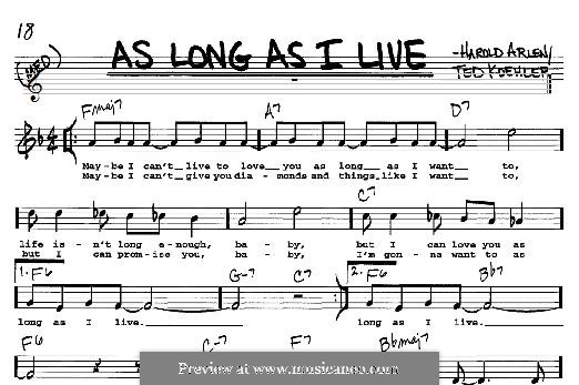 As Long as I Live by H. Arlen - sheet music on MusicaNeo