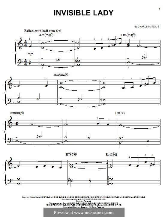 Invisible Lady by C. Mingus - sheet music on MusicaNeo