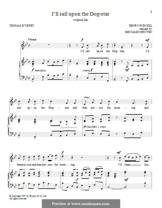 I'll Sail Upon the Dog-Star by H. Purcell - sheet music on MusicaNeo