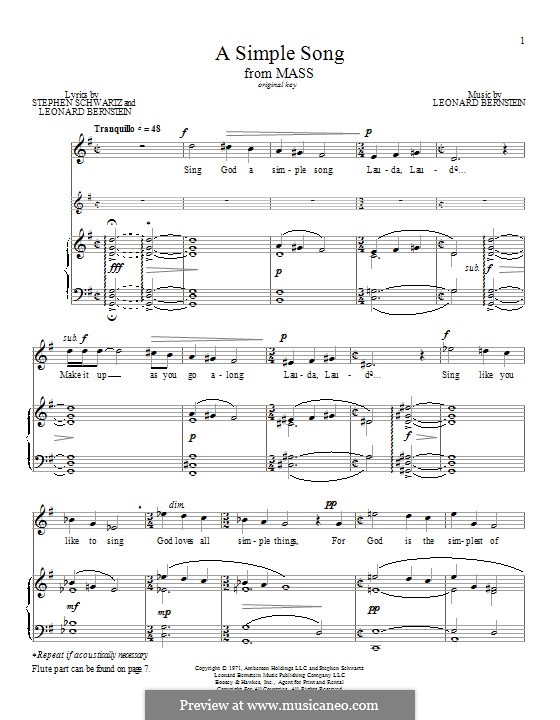 A Simple Song (from Mass) by L. Bernstein - sheet music on MusicaNeo