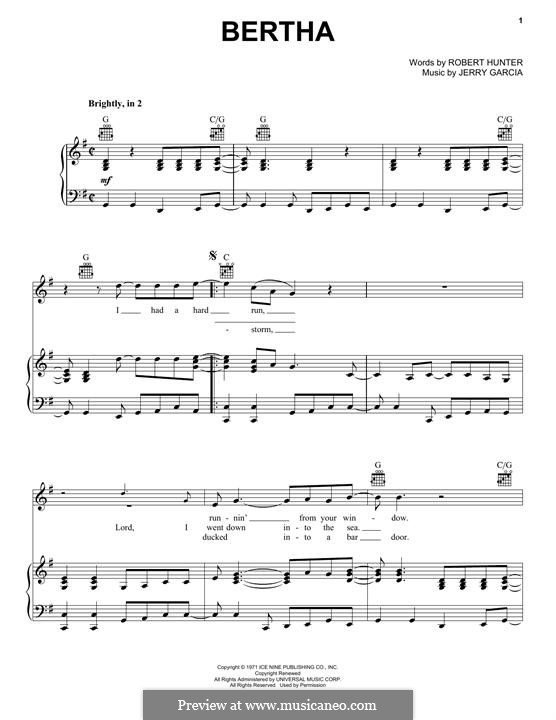 Bertha (Grateful Dead) by J. Garcia, R. Hunter - sheet music on MusicaNeo