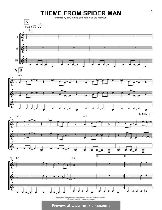 Theme From Spider-Man Sheet Music, Paul Francis Webster
