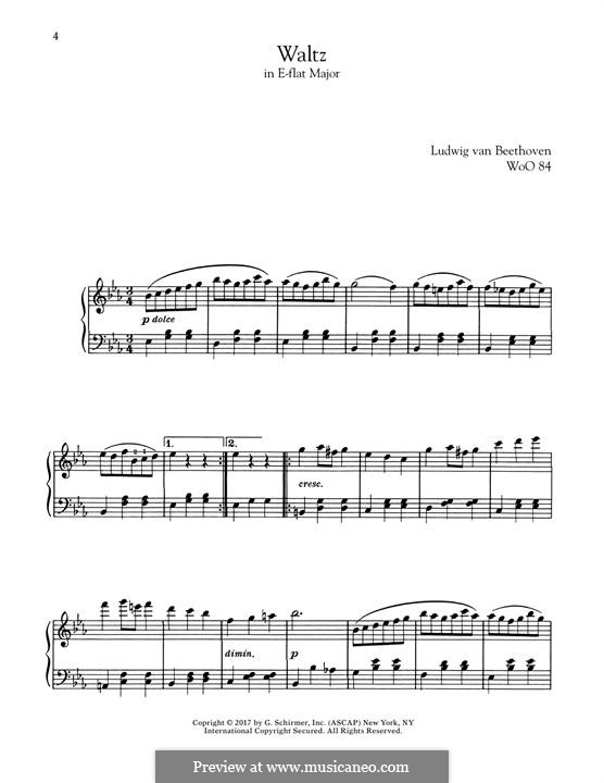 Waltz for Piano in E Flat Major, WoO 84 by L.v. Beethoven on MusicaNeo