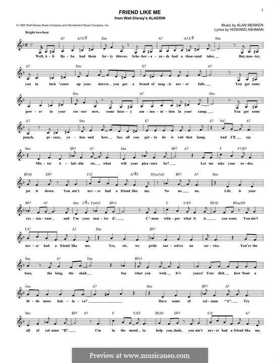 Friend Like Me (from Aladdin) by A. Menken - sheet music on MusicaNeo