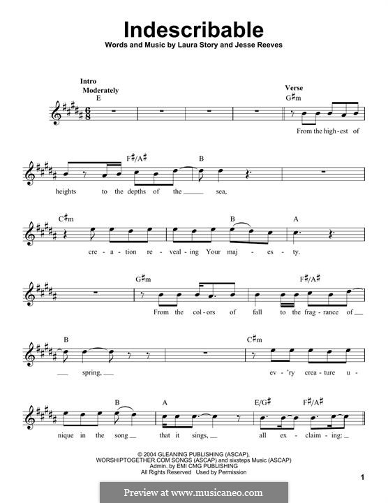 Indescribable (Avalon) by J. Reeves, L. Story - sheet music on MusicaNeo