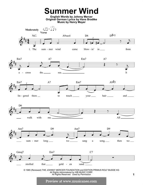 Summer Wind (Frank Sinatra) by H. Mayer - sheet music on MusicaNeo