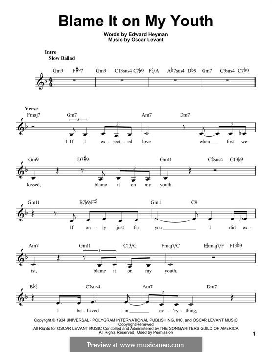 Blame It on My Youth by O. Levant - sheet music on MusicaNeo