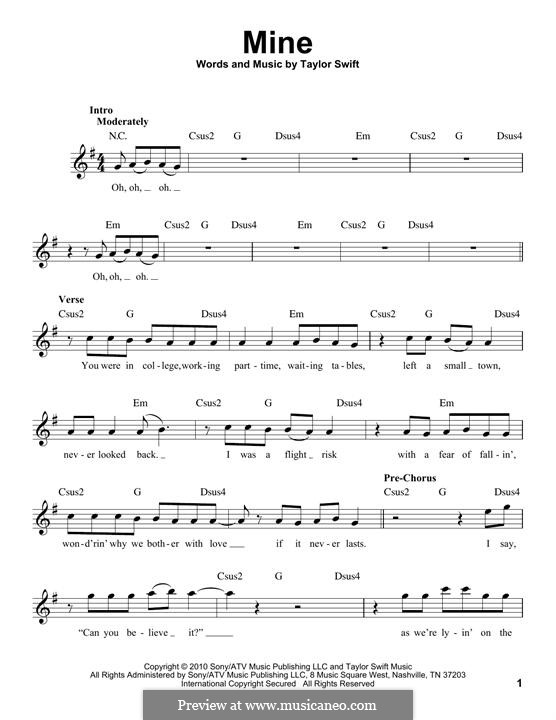 Mine By T. Swift - Sheet Music On Musicaneo