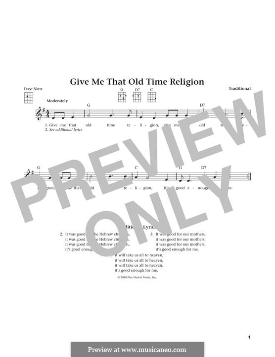 Give Me That) Old-Time Religion (Lead sheet with lyrics ) Sheet music for  Piano (Solo) Easy