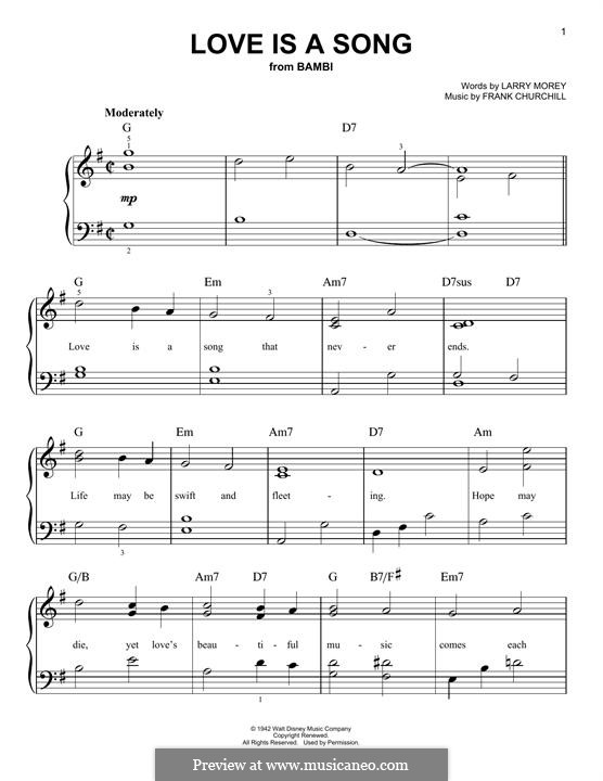 Love is a Song (from Bambi) by F. Churchill - sheet music on MusicaNeo