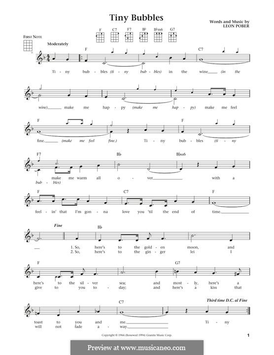 Tiny Bubbles (Don Ho) by L. Pober - sheet music on MusicaNeo