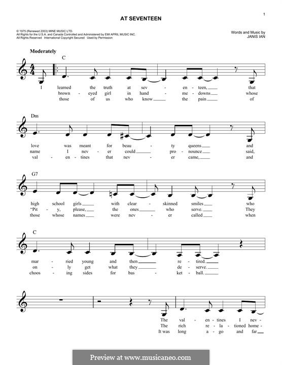 At Seventeen by J. Ian - sheet music on MusicaNeo