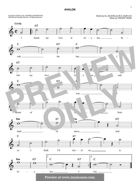 Avalon Al Jolson By V Rose Sheet Music On Musicaneo 5553