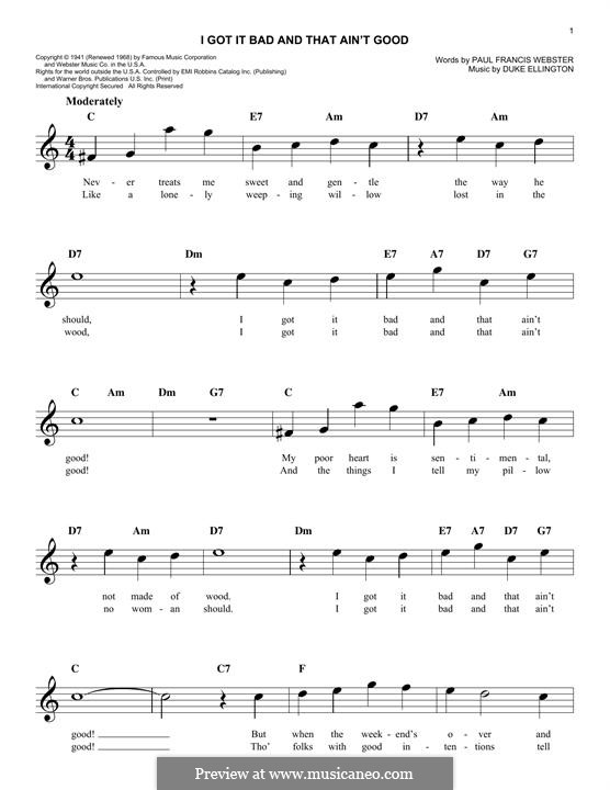 I Got It Bad and That Ain't Good by D. Ellington - sheet music on MusicaNeo