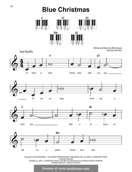 Piano version (Blue Christmas) by B. Hayes, J. Johnson on MusicaNeo