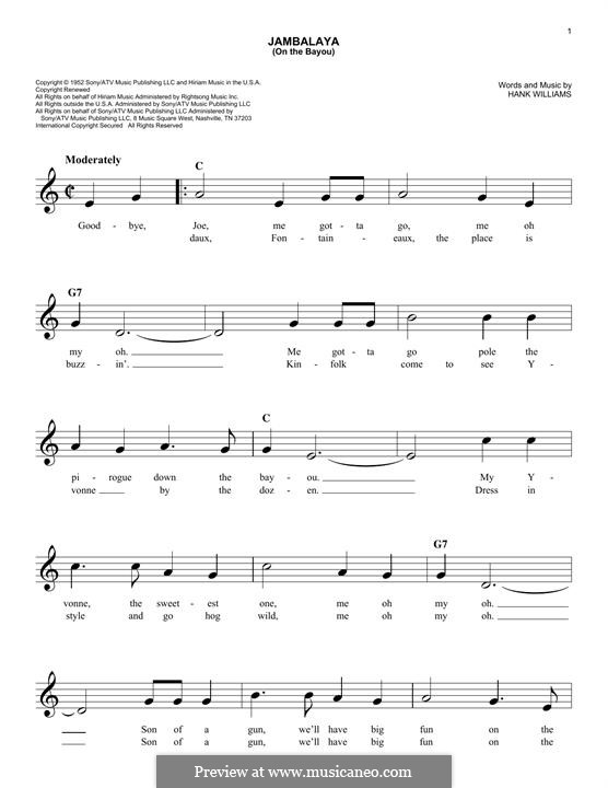 Jambalaya (On the Bayou) by H. Williams - sheet music on MusicaNeo