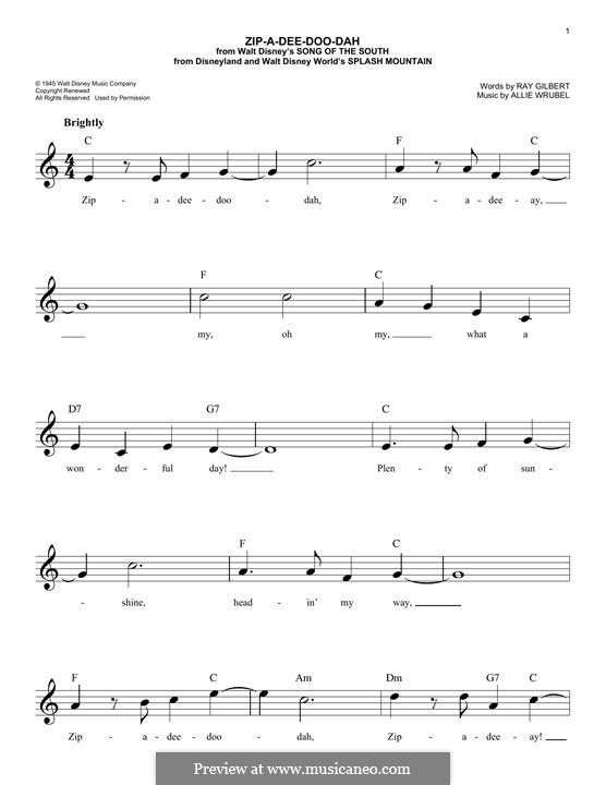 Zip-A-Dee-Doo-Dah by A. Wrubel - sheet music on MusicaNeo