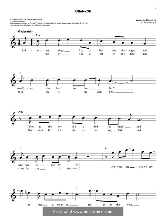 Rhiannon (Fleetwood Mac) by S. Nicks - sheet music on MusicaNeo