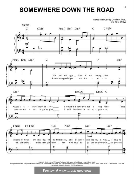 Somewhere Down the Road by C. Weil, T. Snow - sheet music on MusicaNeo