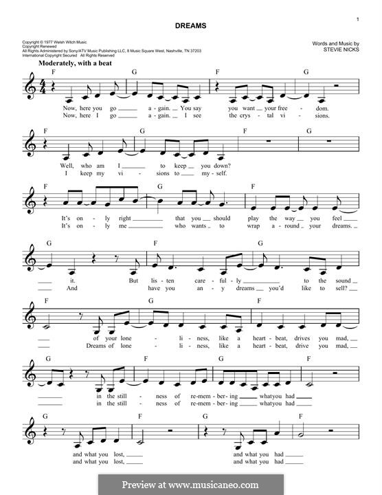 Dreams (Fleetwood Mac) by S. Nicks - sheet music on MusicaNeo