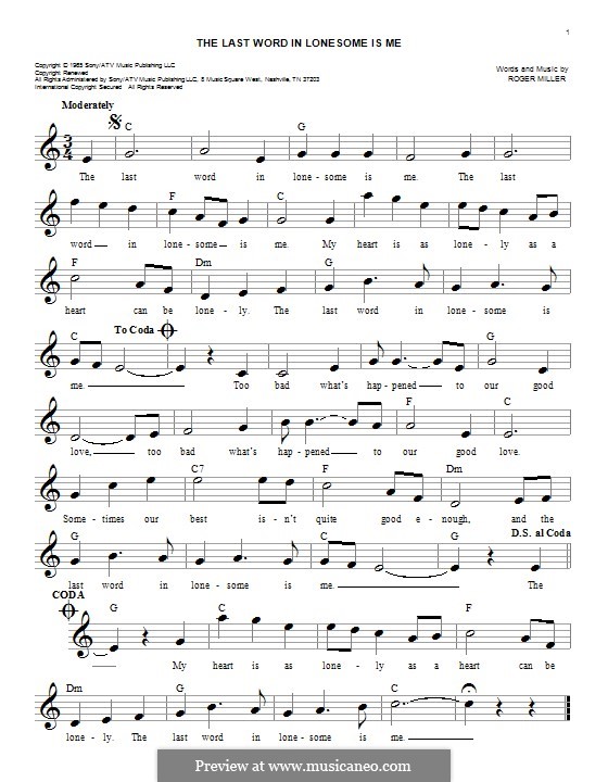 The Last Word in Lonesome Is Me by R. Miller - sheet music on MusicaNeo