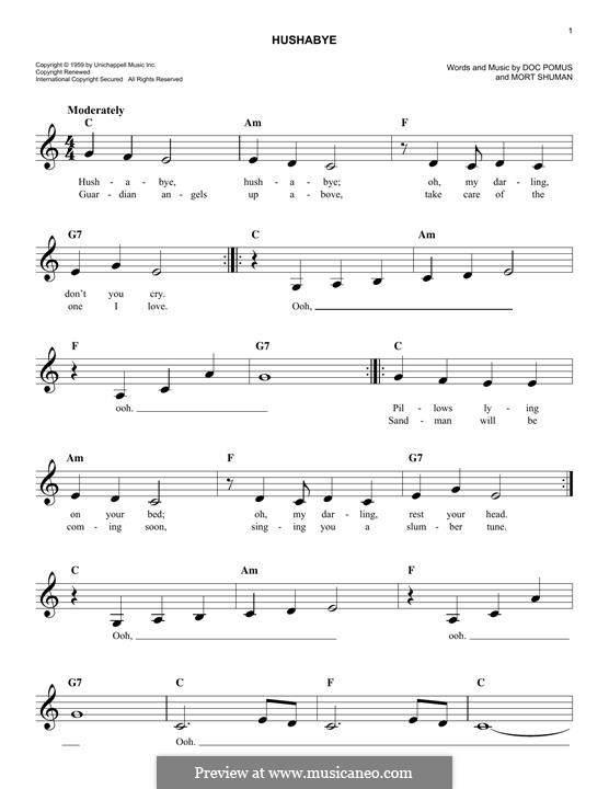 Hush-a-bye (Mystics) by D. Pomus - sheet music on MusicaNeo