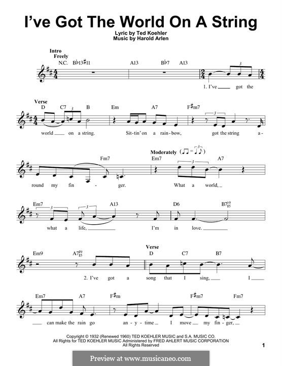 I've Got the World on a String by H. Arlen - sheet music on MusicaNeo