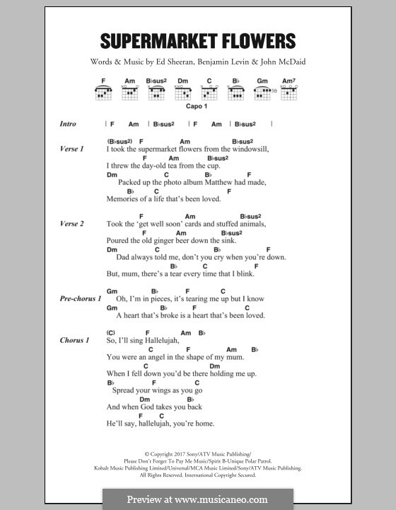 Supermarket Flowers by E. Sheeran, B. Levin, J. McDaid on MusicaNeo