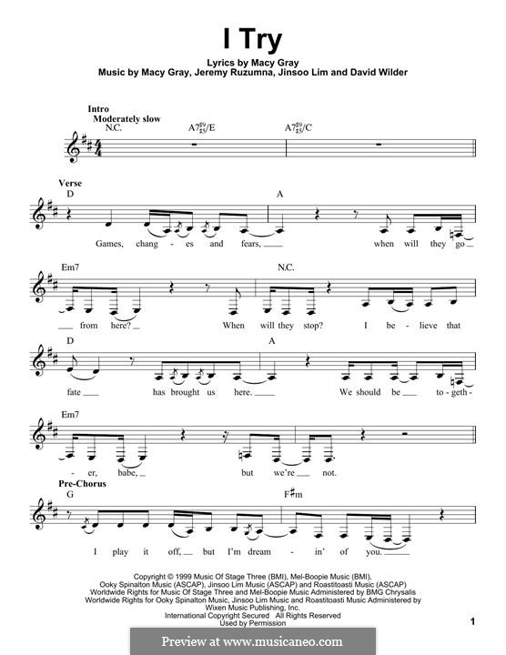 I Try by D. Wilder, J. Ruzumna, J. Lim, M. Gray - sheet music on MusicaNeo