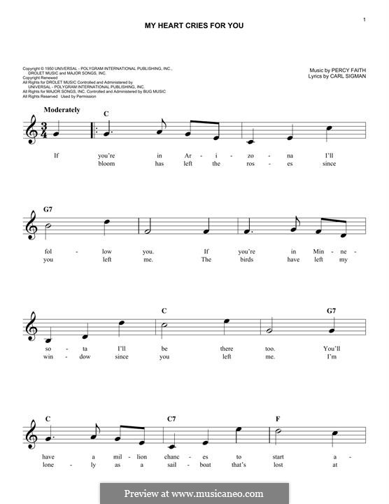 My Heart Cries for You by C. Sigman, P. Faith - sheet music on MusicaNeo