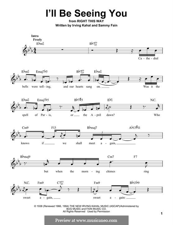 I'll Be Seeing You by I. Kahal, S. Fain - sheet music on MusicaNeo