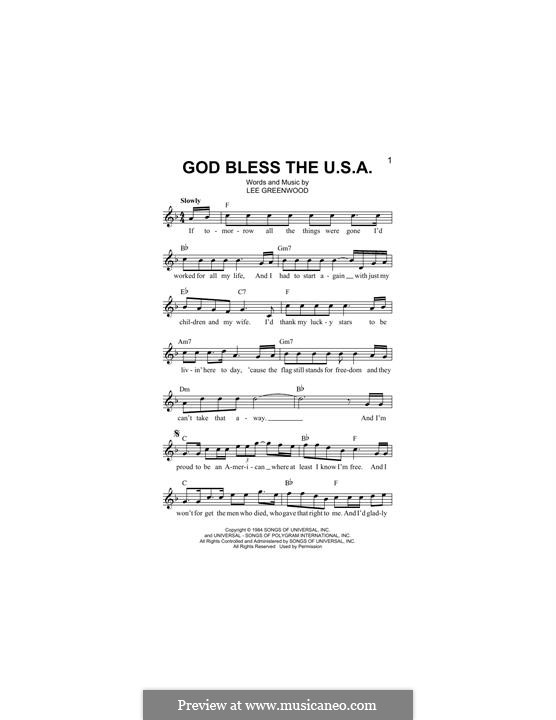 God Bless the U.S.A. by L. Greenwood - sheet music on MusicaNeo