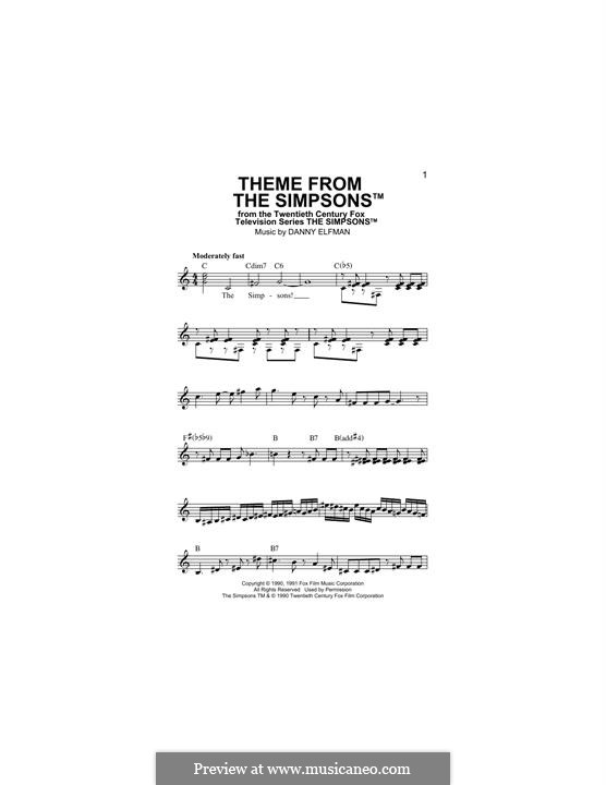 Theme from The Simpsons by D. Elfman - sheet music on ...