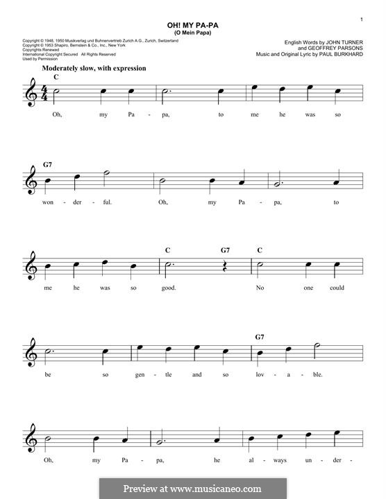 Oh! My Pa-Pa (O Mein Papa) by P. Burkhard - sheet music on MusicaNeo