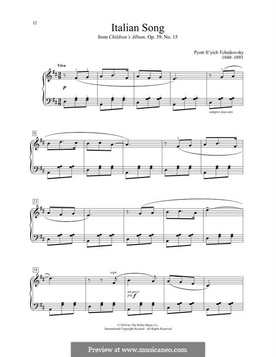 Tchaikovsky - Album for the young 15. Italian song Sheet music for Piano  (Solo) Easy