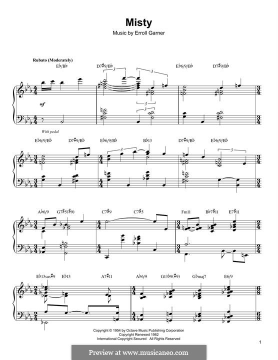 Misty (Johnny Mathis) by E. Garner - sheet music on MusicaNeo