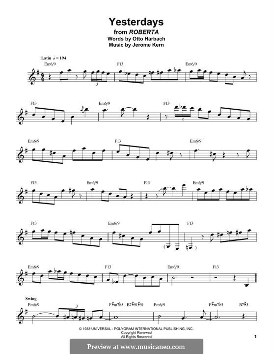 Yesterdays (from Roberta) by J. Kern - sheet music on MusicaNeo