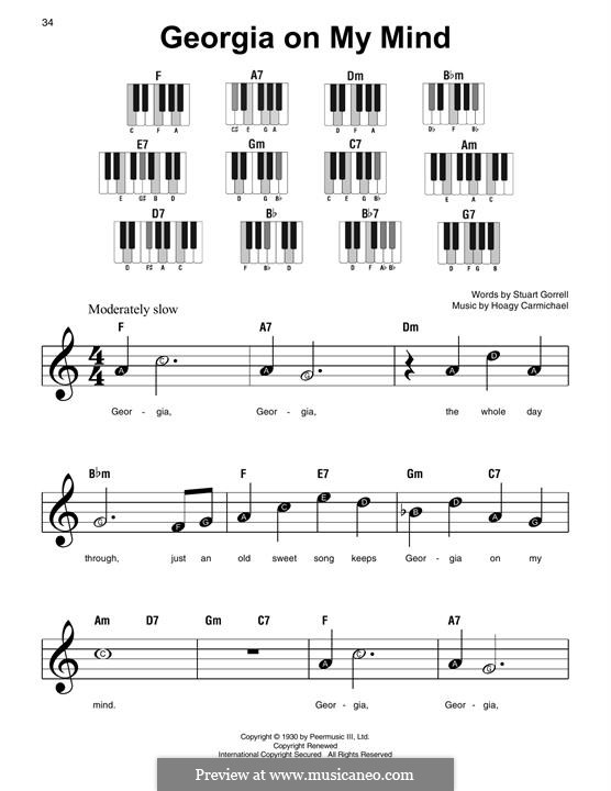 chords for georgia on my mind piano