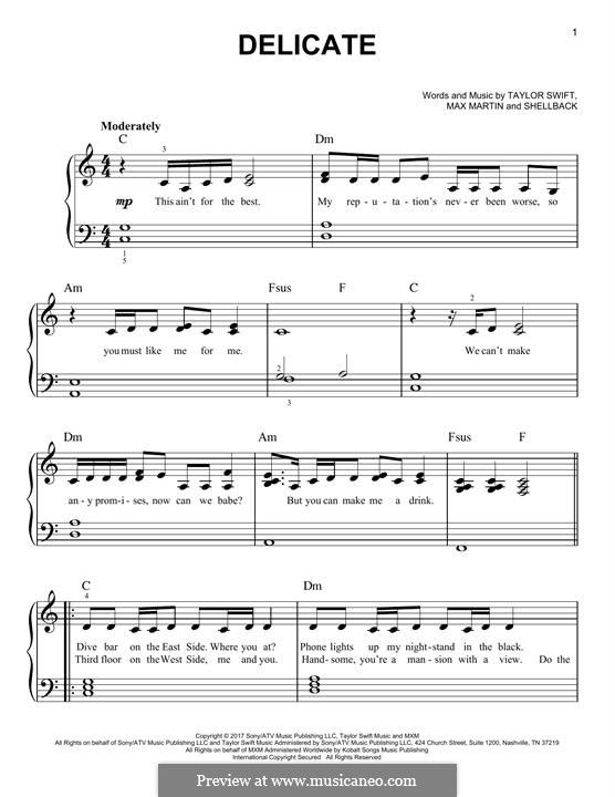 Delicate by Shellback, Max Martin, T. Swift - sheet music on MusicaNeo