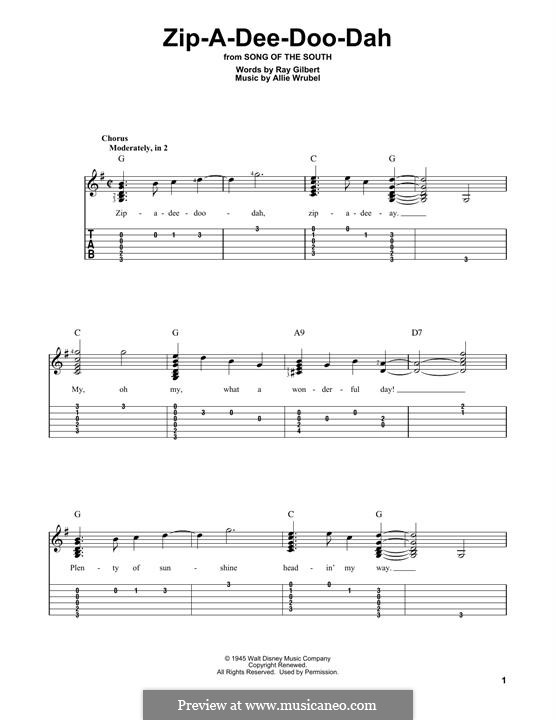 Zip A Dee Doo Dah By A Wrubel Sheet Music On Musicaneo