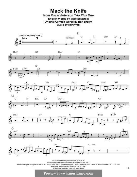 Mack the Knife by K. Weill - sheet music on MusicaNeo