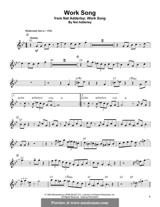 Work Song by N. Adderley Jr. - sheet music on MusicaNeo