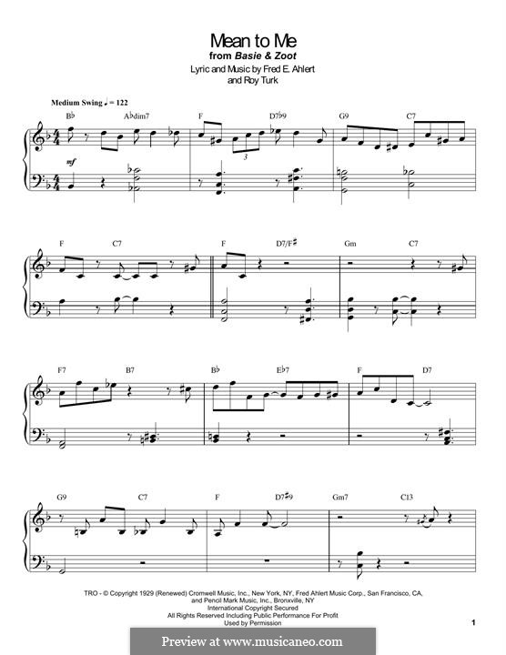 Mean To Me By R Turk F E Ahlert Sheet Music On Musicaneo