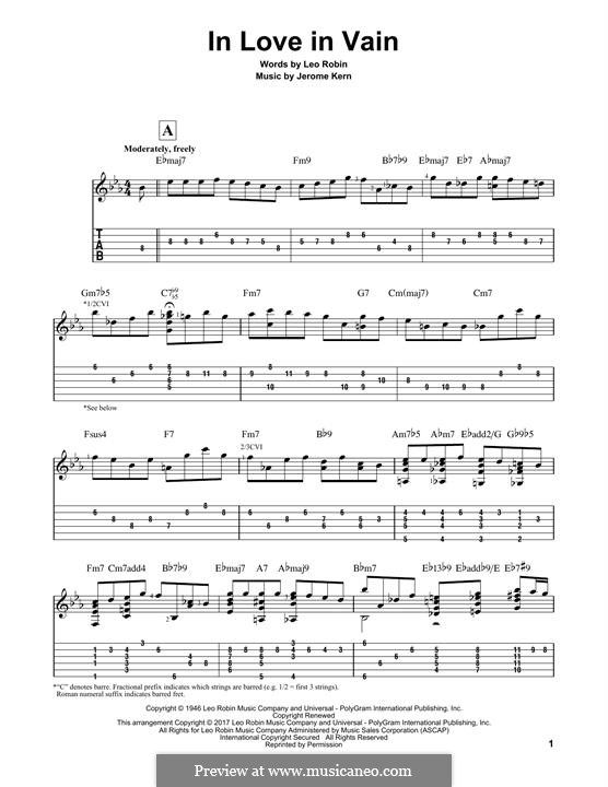 In Love in Vain by J. Kern - sheet music on MusicaNeo