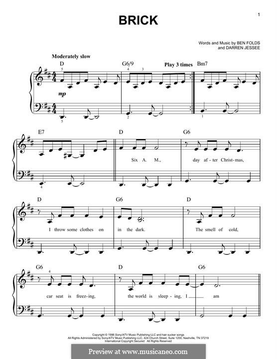 Brick (Ben Folds Five) by B. Folds, D. Jessee - sheet music on MusicaNeo