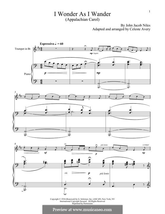 I Wonder as I Wander by J.J. Niles - sheet music on MusicaNeo