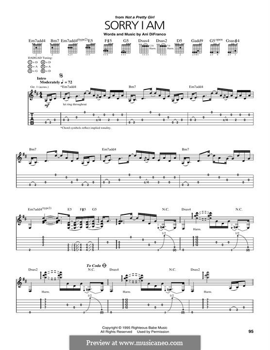 Sorry I Am by A. DiFranco - sheet music on MusicaNeo